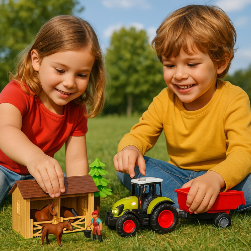 Jouet Ma Petite Écurie 7 Pièces avec Fermier, Chevaux et Tracteur Sonore et Lumineux, Piles Incluses, Dès 3 Ans
