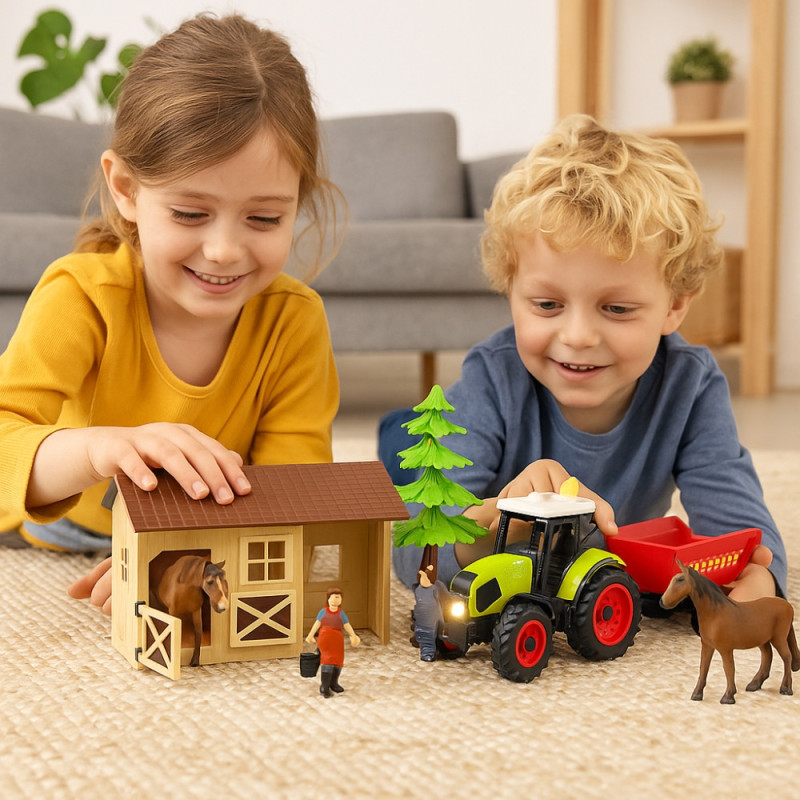 Jouet Ma Petite Écurie 7 Pièces avec Fermier, Chevaux et Tracteur Sonore et Lumineux, Piles Incluses, Dès 3 Ans