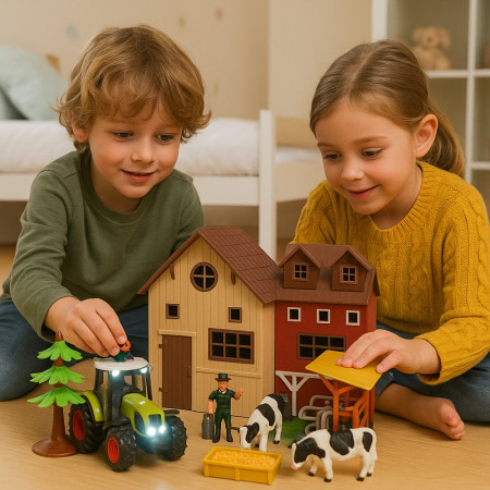 Jouet Mon Coffret de la Ferme 12 Pièces avec Ferme, Fermier, Vaches et Tracteur Sonore et Lumineux, Piles Incluses, Dès 3 Ans