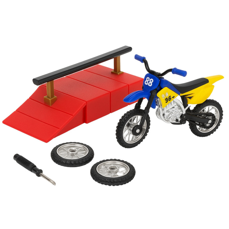 Jouet Motocross avec Skatepark et Roues de Rechange, Finger Moto, Cascade et Figures, Dès 3 Ans