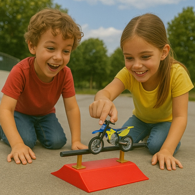 Jouet Motocross avec Skatepark et Roues de Rechange, Finger Moto, Cascade et Figures, Dès 3 Ans