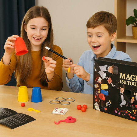 Coffret Magie Complet 150 Tours avec Accessoires du Magicien, Set d’Apprentissage avec Vidéos d’Instruction, Dès 6 Ans