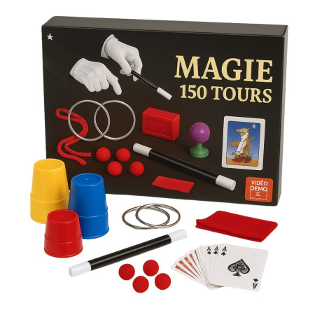 Coffret Magie Complet 150 Tours avec Accessoires du Magicien, Set d’Apprentissage avec Vidéos d’Instruction, Dès 6 Ans