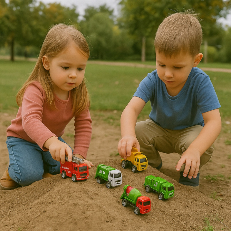 Coffret 16 Camions à Rétrofriction, Véhicules Métier Militaire, Construction, Pompier et Propreté, Jouet Enfant dès 3 Ans