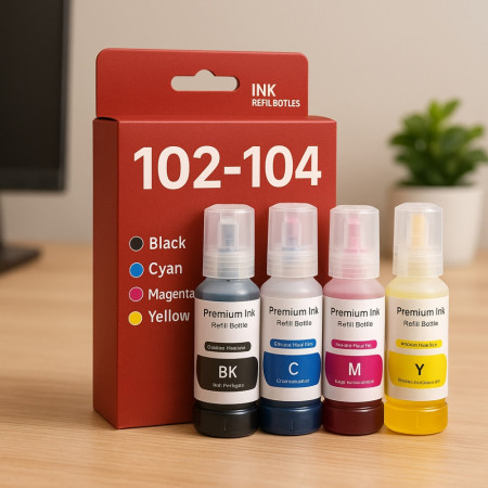 Pack de 4 Cartouches Compatibles EPSON 102-104 pour Imprimantes EcoTank ET L800 à EcoTank ET L14000 & ET2500 à ET 18100, 4x70ml