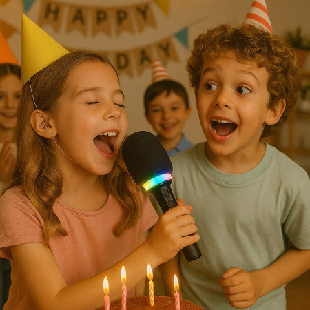 Micro-Enceinte Karaoké Bluetooth 3W avec Lumières LED RGB, Effets Vocaux Magiques et Batterie Rechargeable