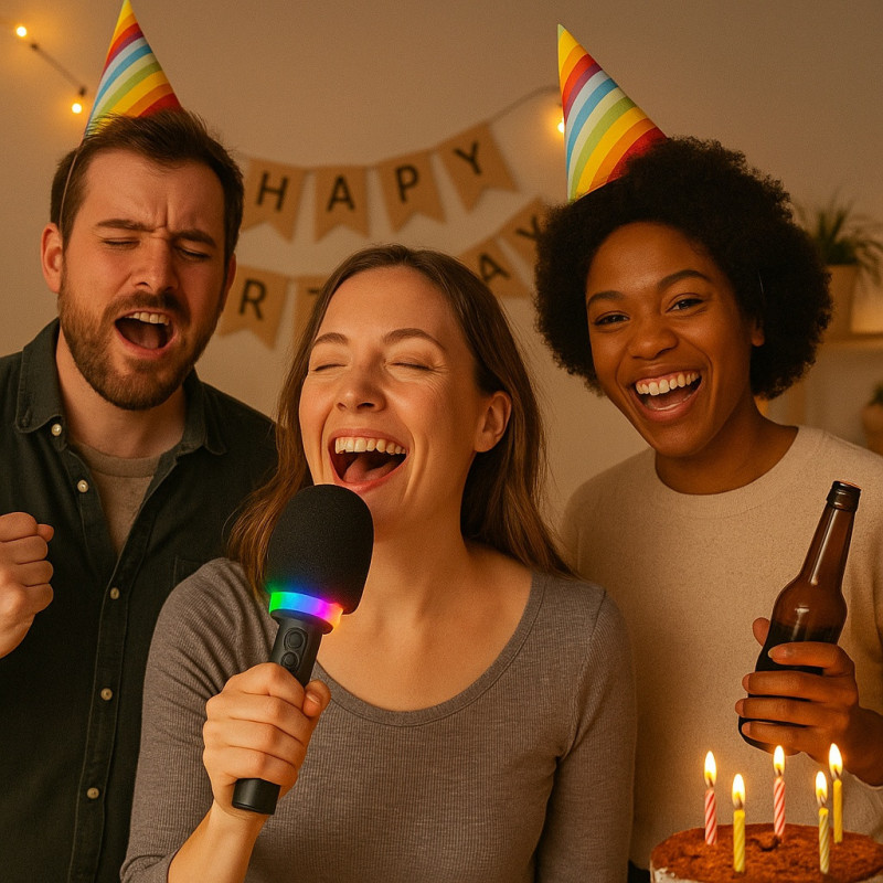 Micro-Enceinte Karaoké Bluetooth 3W avec Lumières LED RGB, Effets Vocaux Magiques et Batterie Rechargeable