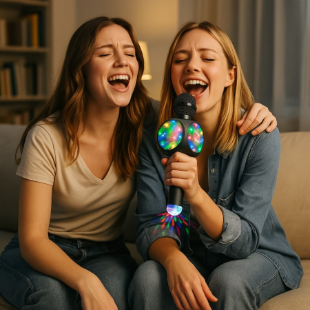 Micro-Enceinte Karaoké Bluetooth 3W avec Lumières LED et Boule Disco USB, Effets Vocaux Magiques et Batterie Rechargeable