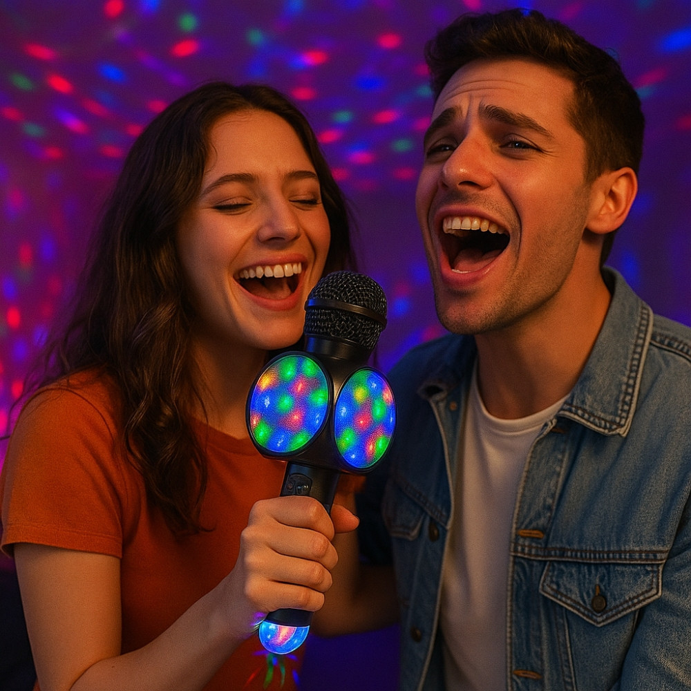 Micro-Enceinte Karaoké Bluetooth 3W avec Lumières LED et Boule Disco USB, Effets Vocaux Magiques et Batterie Rechargeable
