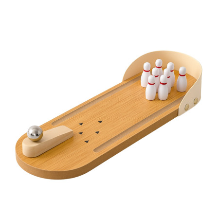 Mini Jeu de Bowling en Bois 28,5 cm – Jeu de Table Ludique et Original pour Enfants et Adultes, Pistes et Quilles Incluses