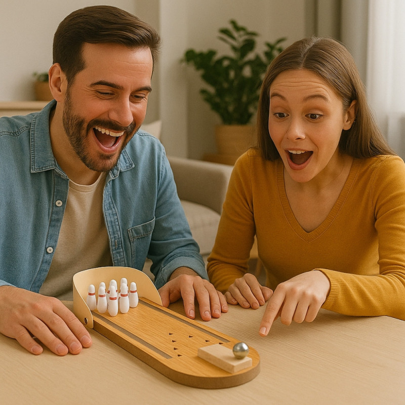 Mini Jeu de Bowling en Bois 28,5 cm – Jeu de Table Ludique et Original pour Enfants et Adultes, Pistes et Quilles Incluses