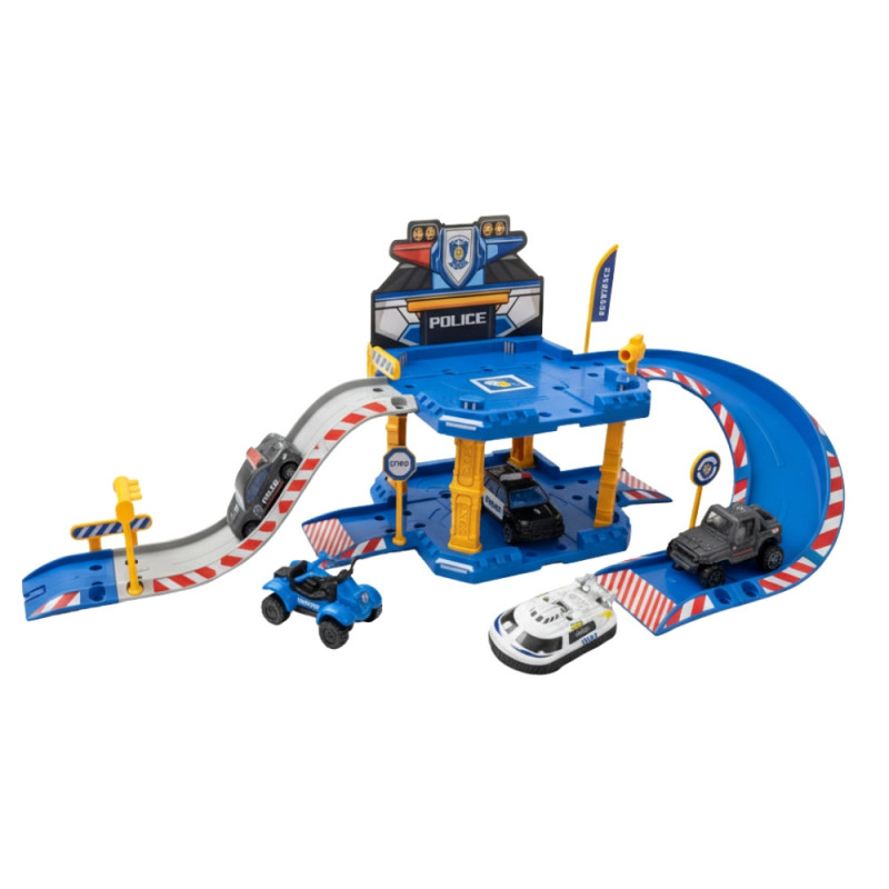 Garage de Police-Pompier 40 pcs à Assembler – Avec 1 Voiture, Rampe, Accessoires et Autocollants, Jeu de Construction et Créatif