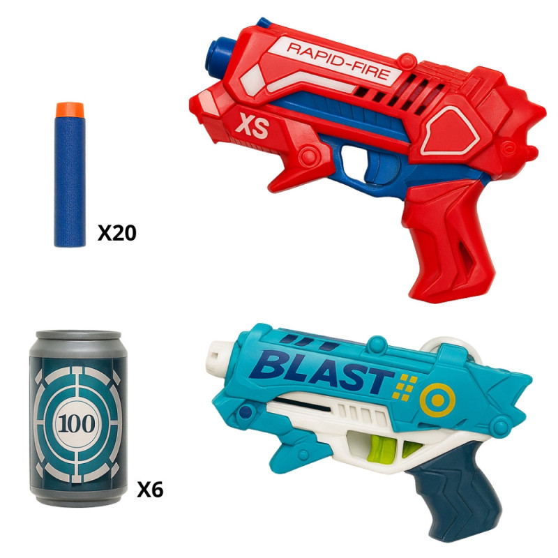 Pack de 2 Pistolets à Fléchettes Mousse avec Cibles et 20 Recharges – Jeu de Tir Amusant et Sûr pour Enfants et Famille