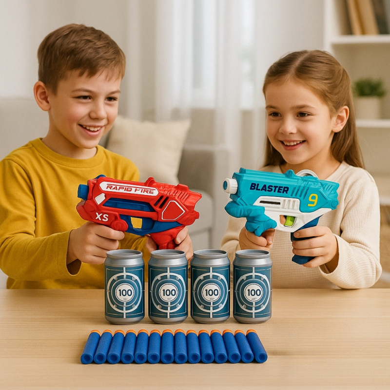 Pack de 2 Pistolets à Fléchettes Mousse avec Cibles et 20 Recharges – Jeu de Tir Amusant et Sûr pour Enfants et Famille