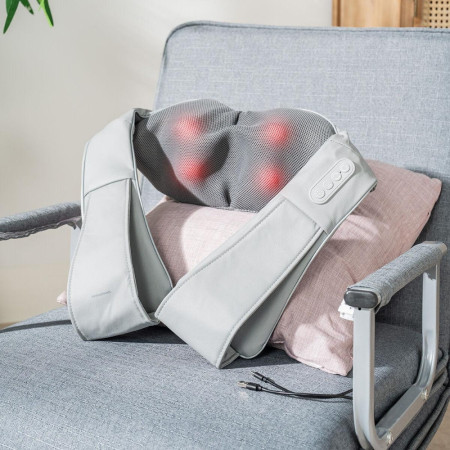 Masseur Shiatsu Rechargeable Fonction Chaleur, 2 Têtes Rotatives Bidirectionnelles, 3 Vitesses, pour Cou, Dos, Lombaires