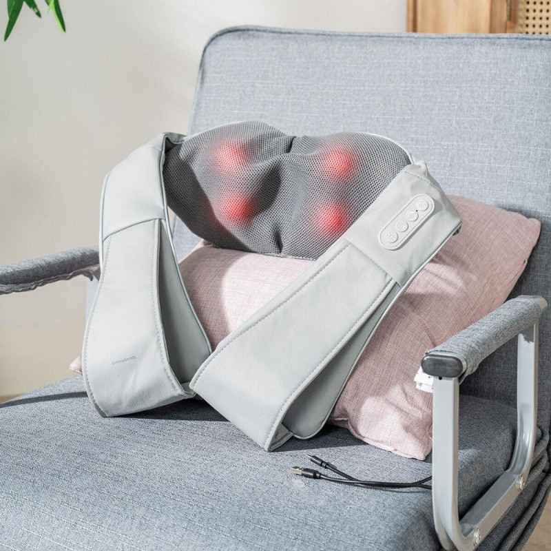 Masseur Shiatsu Rechargeable Fonction Chaleur, 2 Têtes Rotatives Bidirectionnelles, 3 Vitesses, pour Cou, Dos, Lombaires