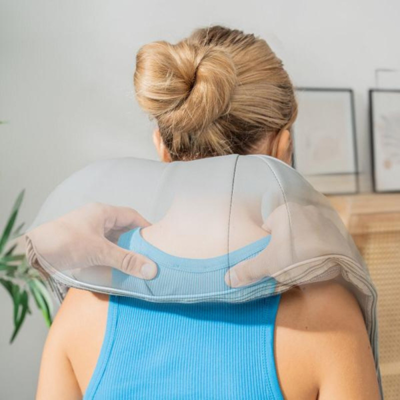 Masseur Shiatsu Rechargeable Fonction Chaleur, 2 Têtes Rotatives Bidirectionnelles, 3 Vitesses, pour Cou, Dos, Lombaires