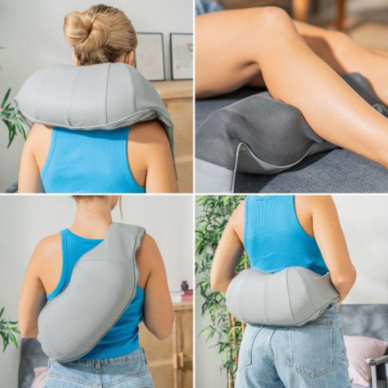 Masseur Shiatsu Rechargeable Fonction Chaleur, 2 Têtes Rotatives Bidirectionnelles, 3 Vitesses, pour Cou, Dos, Lombaires