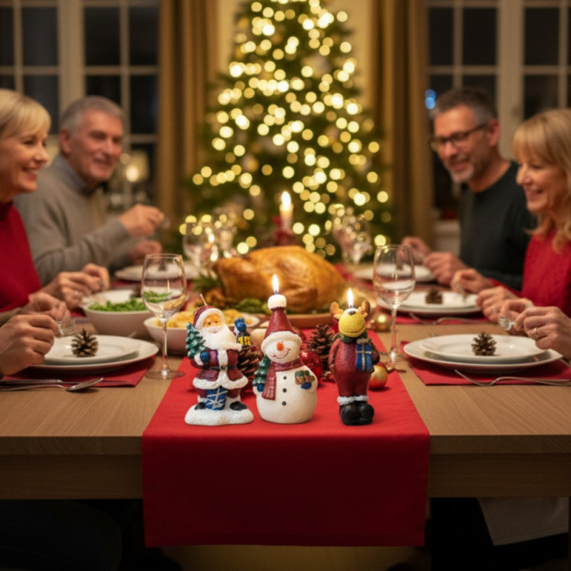 Pack de 3 Bougies Figurines de Noël 15 cm – Décorations Originales Assorties pour Ambiance Festive et Déco de Table