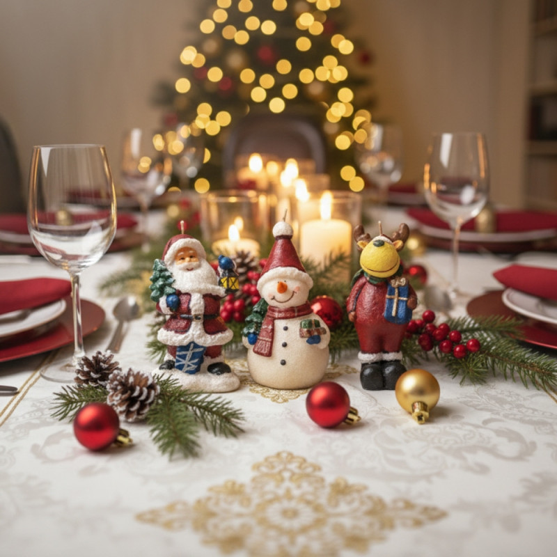 Pack de 3 Bougies Figurines de Noël 15 cm – Décorations Originales Assorties pour Ambiance Festive et Déco de Table