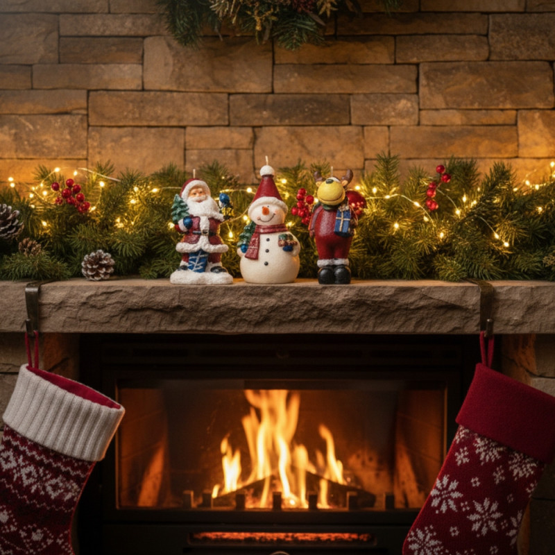 Pack de 3 Bougies Figurines de Noël 15 cm – Décorations Originales Assorties pour Ambiance Festive et Déco de Table