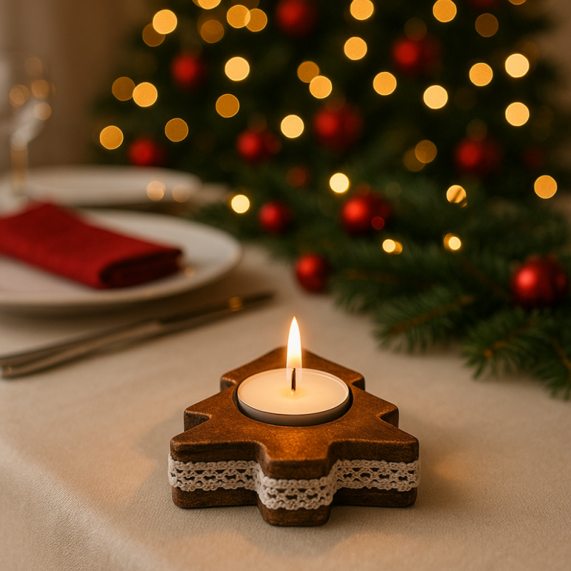 Pack de 4 Bougeoirs en Bois Noël 10cm – Décorations de Table Festives, Formes Aléatoires, Centre de Table Naturel