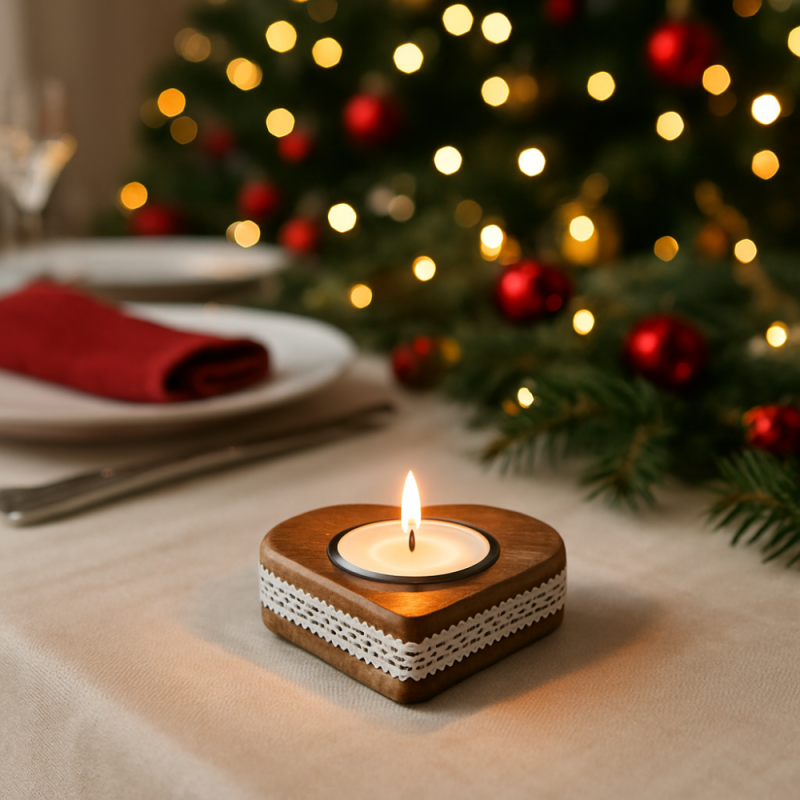 Pack de 4 Bougeoirs en Bois Noël 10cm – Décorations de Table Festives, Formes Aléatoires, Centre de Table Naturel
