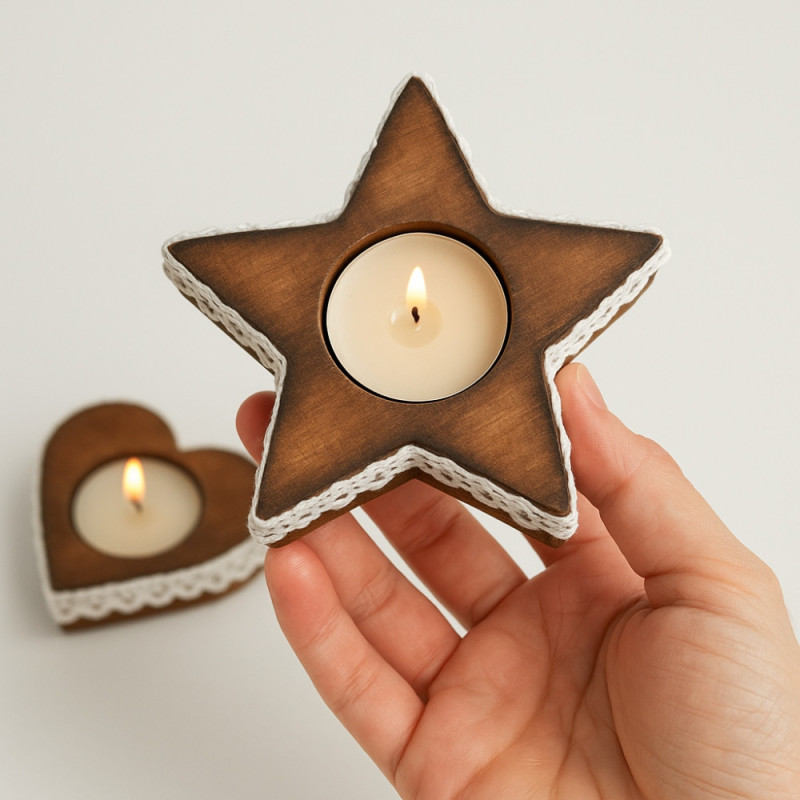Pack de 4 Bougeoirs en Bois Noël 10cm – Décorations de Table Festives, Formes Aléatoires, Centre de Table Naturel
