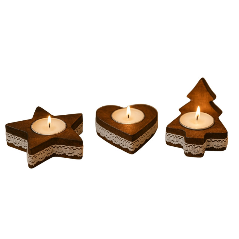 Pack de 4 Bougeoirs en Bois Noël 10cm – Décorations de Table Festives, Formes Aléatoires, Centre de Table Naturel