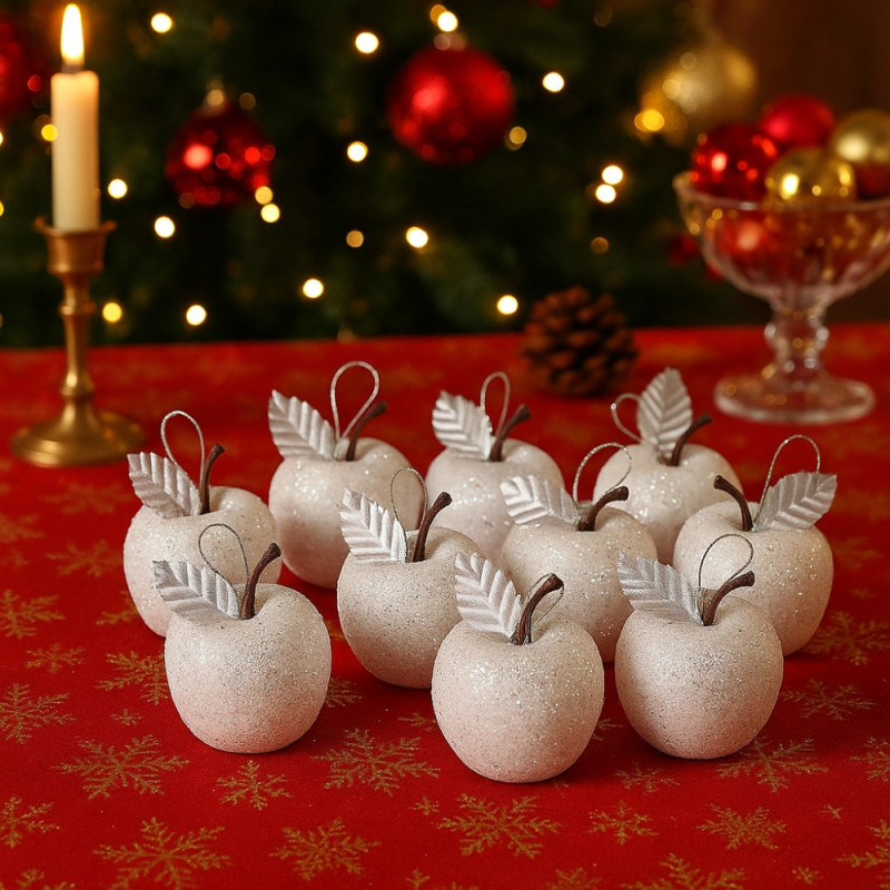 Pack de 18 Pommes Neige à Suspendre – Décorations de Noël Éblouissantes pour Sapin