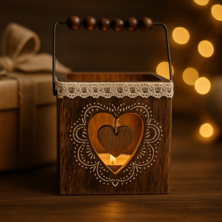 Pack 4 Photophores Carrés en Bois – Décorations de Table Noël, Ambiance Chaleureuse, Motifs Aléatoires
