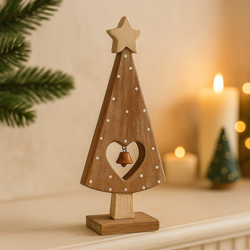 Pack de 4 Bougeoirs en Bois Noël 10cm – Décorations de Table Festives, Formes Aléatoires, Centre de Table Naturel