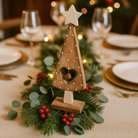 Pack de 4 Bougeoirs en Bois Noël 10cm – Décorations de Table Festives, Formes Aléatoires, Centre de Table Naturel