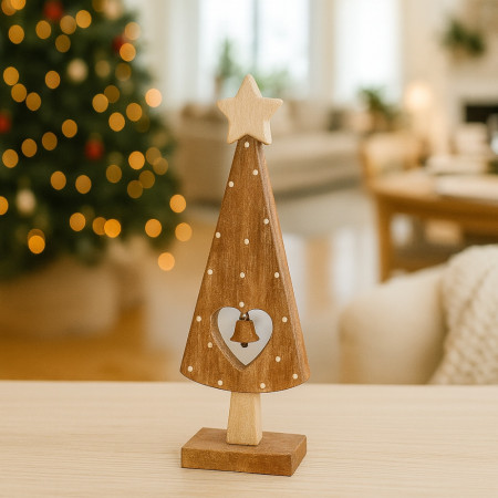 Pack de 4 Bougeoirs en Bois Noël 10cm – Décorations de Table Festives, Formes Aléatoires, Centre de Table Naturel
