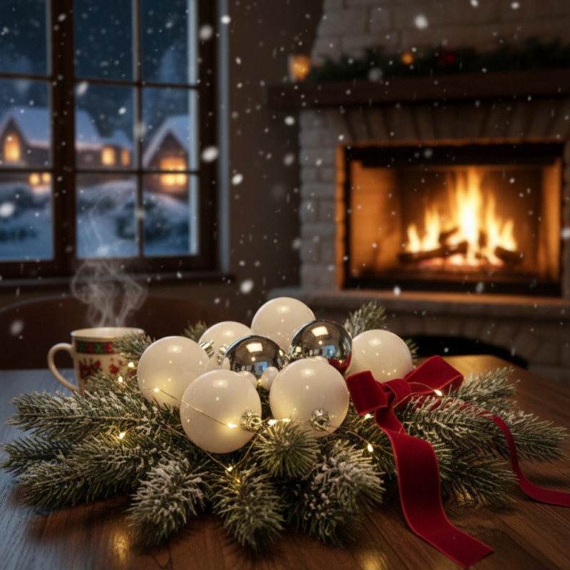 Pack de 24 Boules Polaires 60 mm Blanc/Argent – Décorations de Noël Prêtes à Suspendre pour Sapin, Table Festive