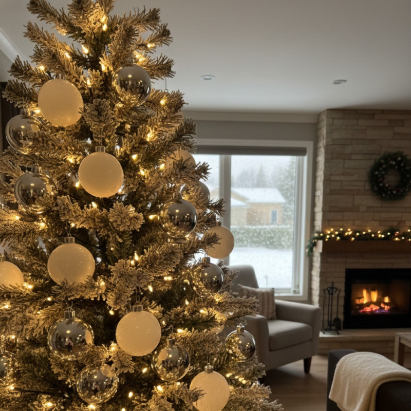 Pack de 24 Boules Polaires 60 mm Blanc/Argent – Décorations de Noël Prêtes à Suspendre pour Sapin, Table Festive