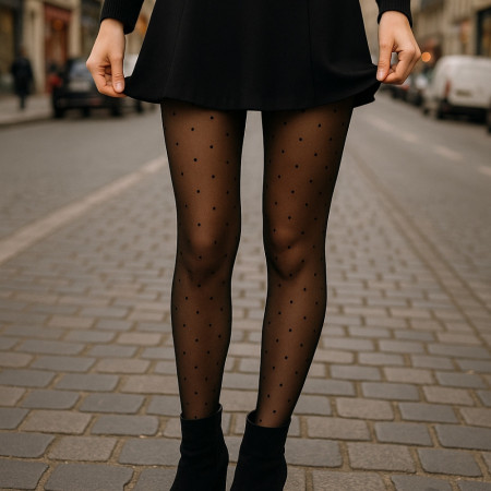 Collants Thermiques Doublure Polaire Effet Peau à Motifs Petits Pois – Chaleur et Confort Hiver, Taille Unique Noir