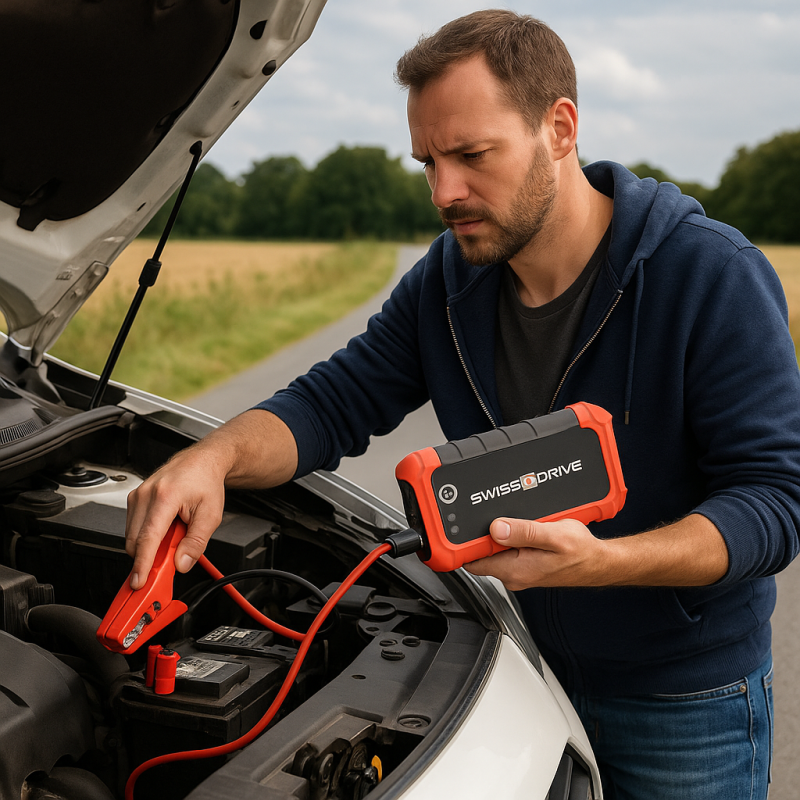 Booster de Démarrage Lithium SWISS DRIVE 12000mAh – 12V, 400A, Pour Moteurs Essence 4L et Diesel 2L, Powerbank USB, Torche LED