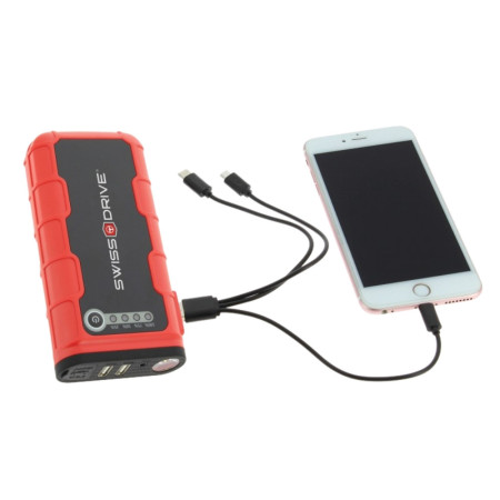 Booster de Démarrage Lithium SWISS DRIVE 12000mAh – 12V, 400A, Pour Moteurs Essence 4L et Diesel 2L, Powerbank USB, Torche LED