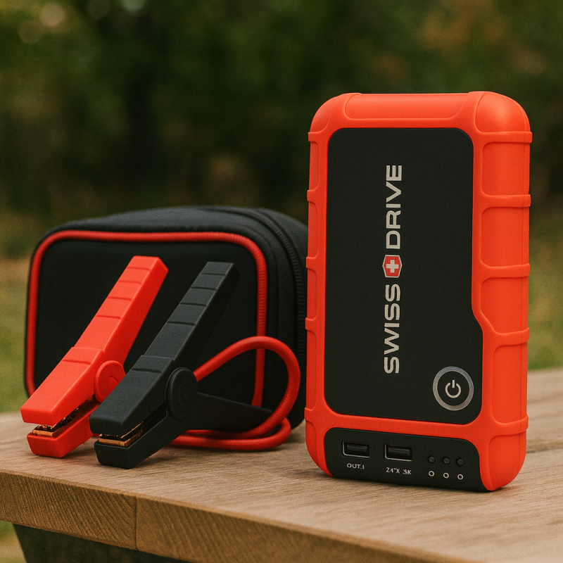 Booster de Démarrage Lithium SWISS DRIVE 18000mAh – 12V, 800A, Moteurs Essence 7L et Diesel 3.5L, Powerbank USB, Ports 12V & 19V