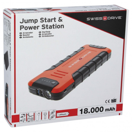 Booster de Démarrage Lithium SWISS DRIVE 18000mAh – 12V, 800A, Moteurs Essence 7L et Diesel 3.5L, Powerbank USB, Ports 12V & 19V