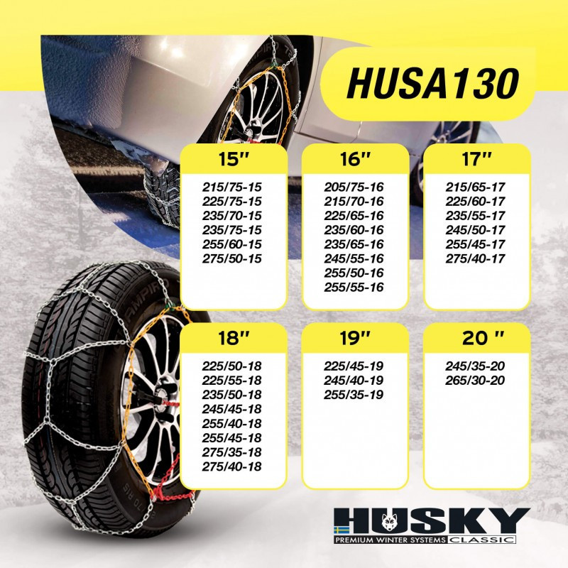 Chaînes Neige HUSKY Advance 9mm KN130 – Acier Renforcé, Motif en D, Compatibles ABS, Montage Facile, Certifiées EN16662-1
