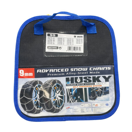Chaînes Neige HUSKY BUTZI 9mm KN95 – Acier Renforcé, Motif D, Montage Facile, Certifiées TUV, GS/O-Norm V5117