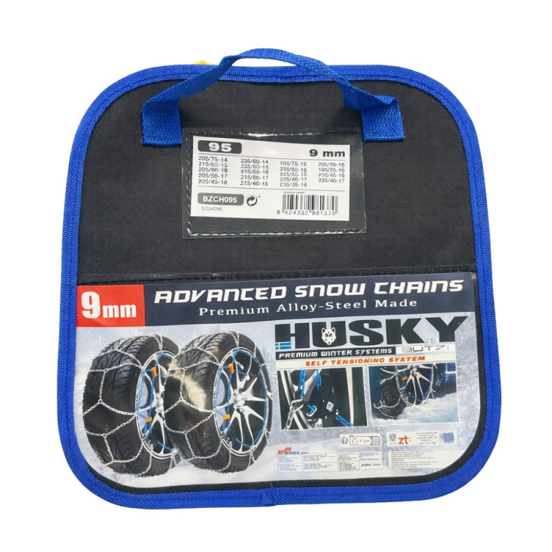 Chaînes Neige HUSKY BUTZI 9mm KN95 – Acier Renforcé, Motif D, Montage Facile, Certifiées TUV, GS/O-Norm V5117