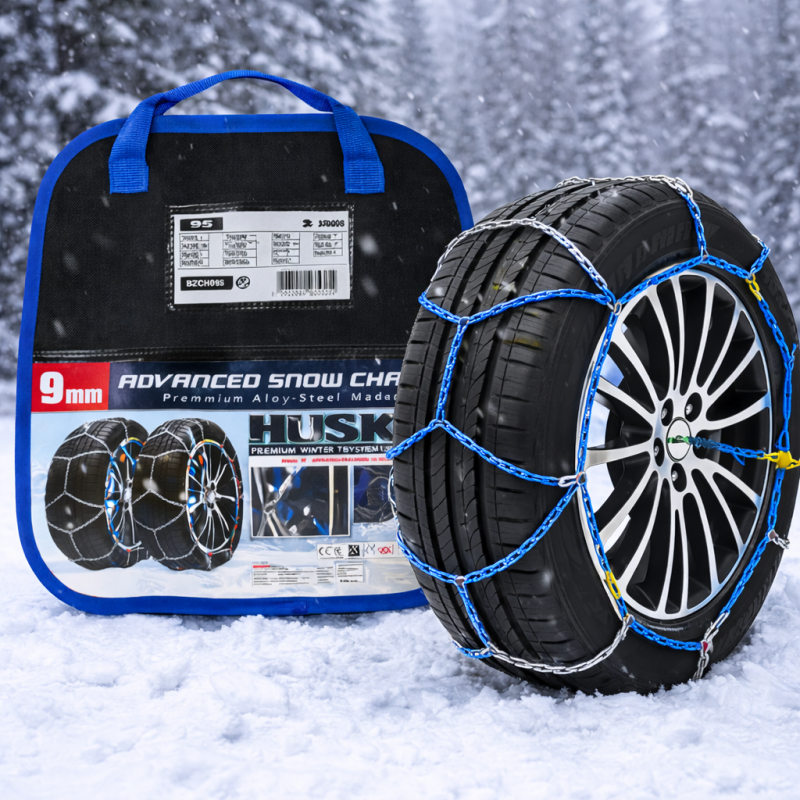 Chaînes Neige HUSKY BUTZI 9mm KN95 – Acier Renforcé, Motif D, Montage Facile, Certifiées TUV, GS/O-Norm V5117