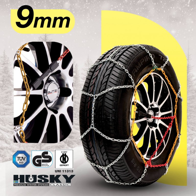 Chaînes Neige HUSKY Advance 9mm KN120 – Acier Renforcé, Motif en D, Compatibles ABS, Montage Facile, Certifiées EN16662-1
