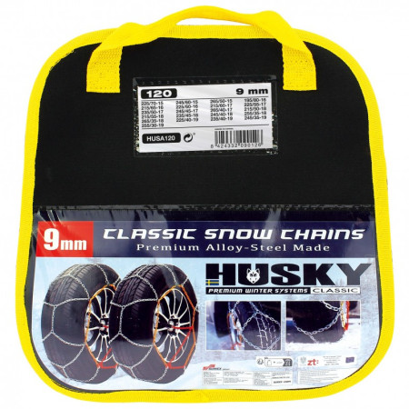 Chaînes Neige HUSKY Advance 9mm KN120 – Acier Renforcé, Motif en D, Compatibles ABS, Montage Facile, Certifiées EN16662-1