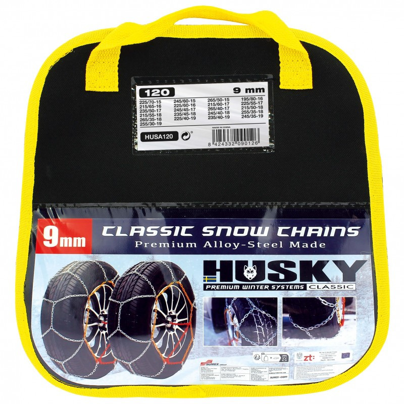 Chaînes Neige HUSKY Advance 9mm KN120 – Acier Renforcé, Motif en D, Compatibles ABS, Montage Facile, Certifiées EN16662-1