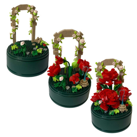 Bouquet de Roses à Construire sous Cloche avec Musique – 574 Briques, Mélodie Intégrée, Jeu de Construction Décoratif