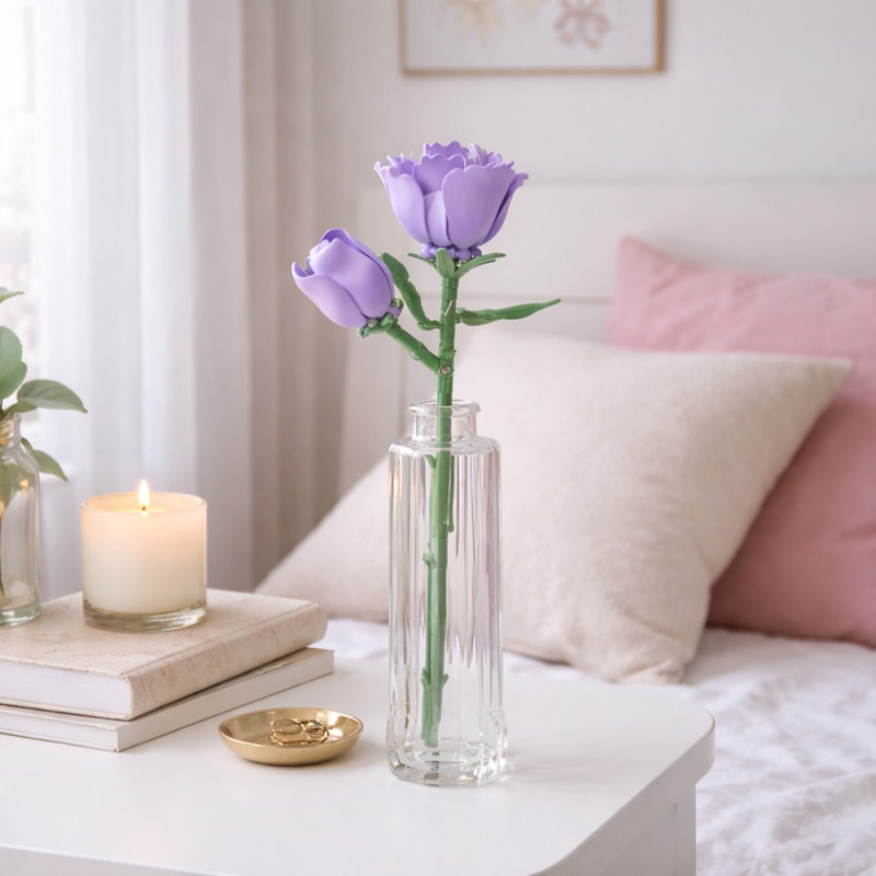 Rose Mauve Décorative à Construire en Briques – Fleur DIY 48 Pièces, Décoration Intérieure Originale à Exposer